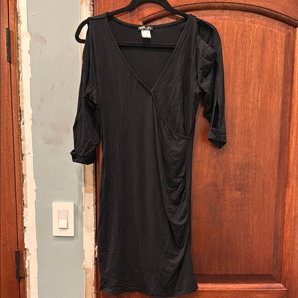 Chic Black Wrap Dress peep Shoulder